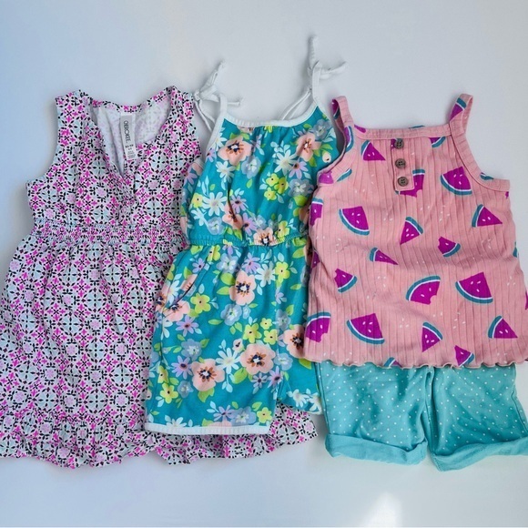 Cat & Jack Other - Cat & Jack Kids Matching Sets dress romper tank shorts set - Pink, green, White